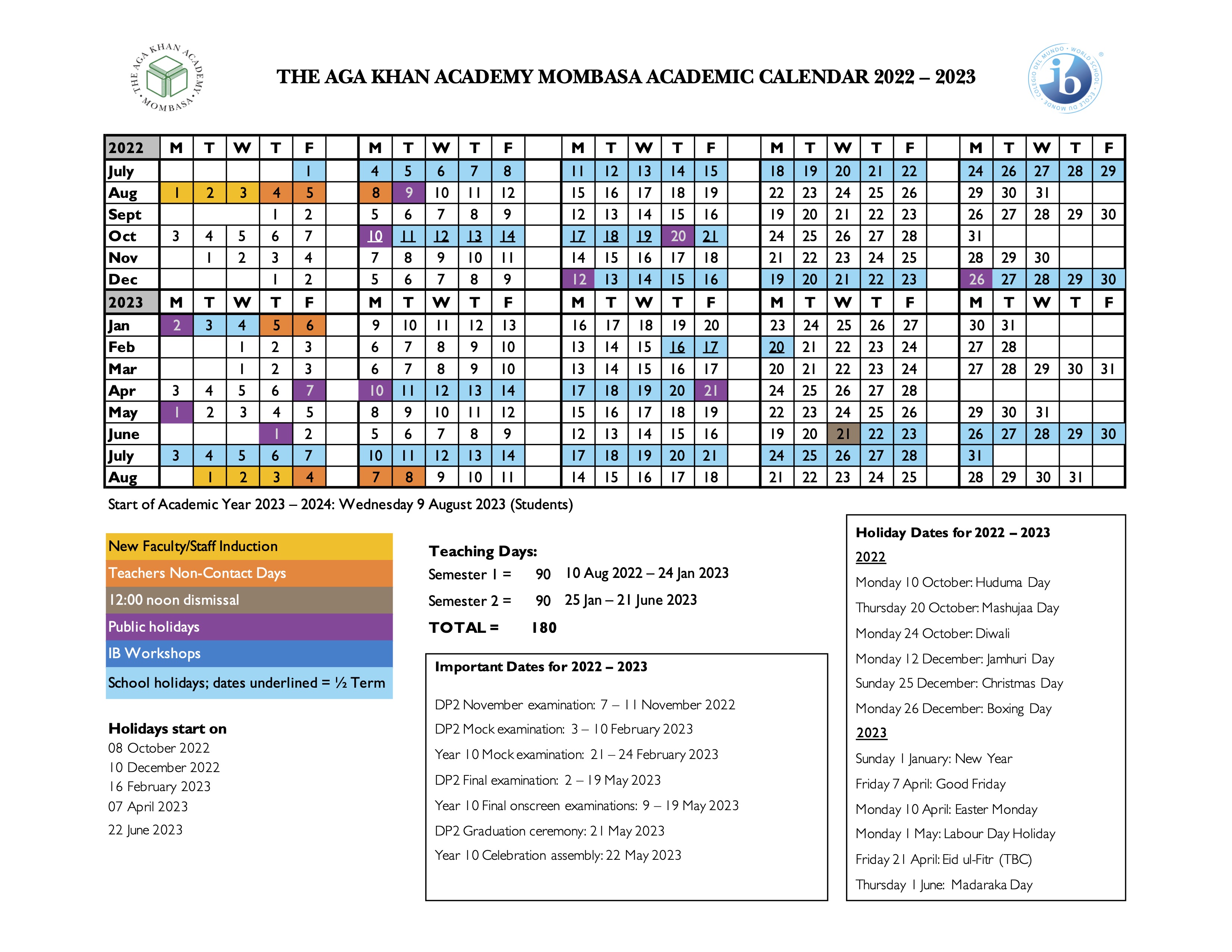 Calendar Aga Khan Academies